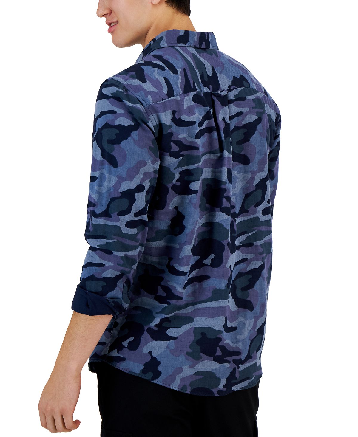 Camisa Alfani Masculina com Estampa Camuflada e Bolso Frontal e Manga Longa, Azul, Tamanho Médio