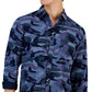 Camisa Alfani Masculina com Estampa Camuflada e Bolso Frontal e Manga Longa, Azul, Tamanho Médio