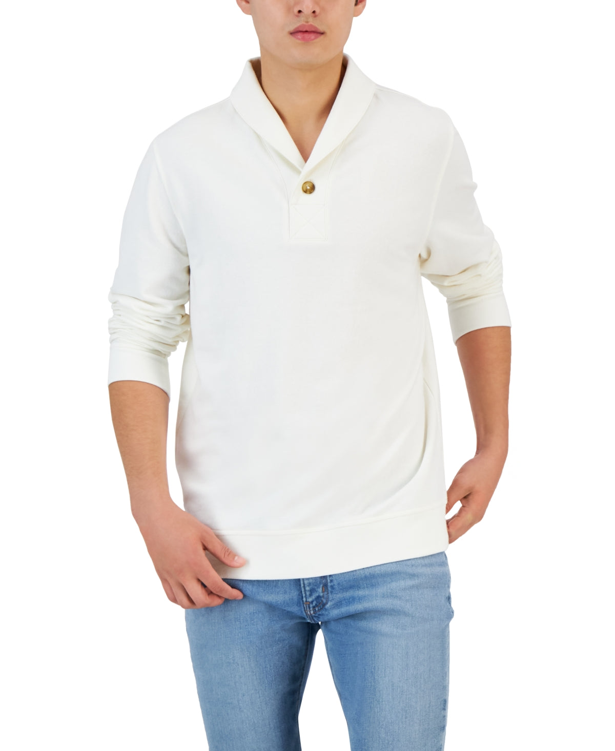 Suéter de lã sprilite com gola xale masculino Club Room, branco, tamanho grande
