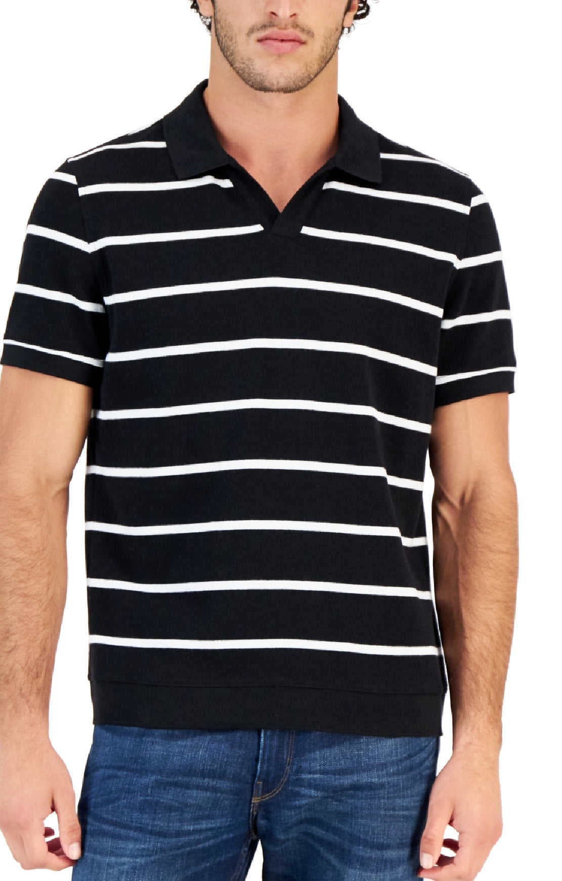 Camisa Polo Masculina Club Room Johnny Collar Preta Tamanho Grande