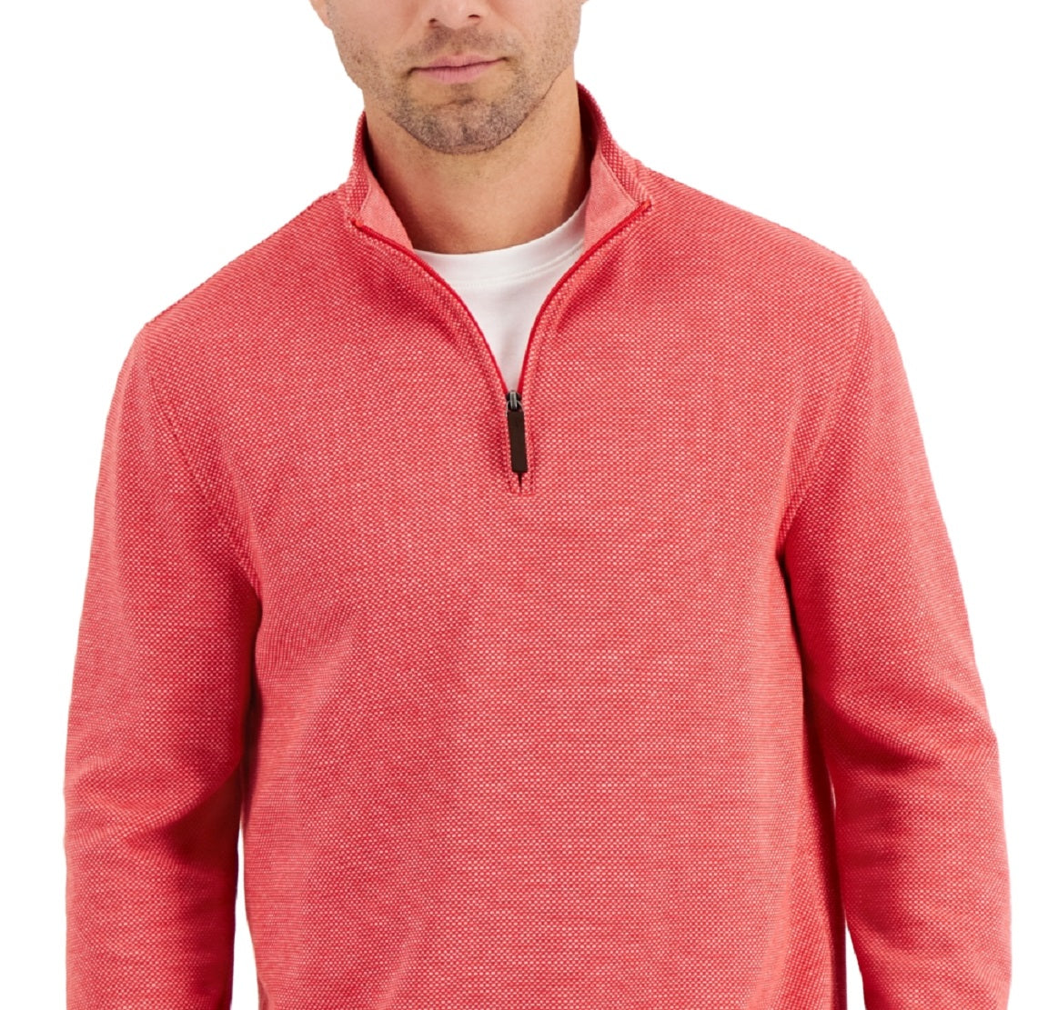 Pulôver masculino Club Room Birdseye Quarter Zip Laranja Tamanho Grande