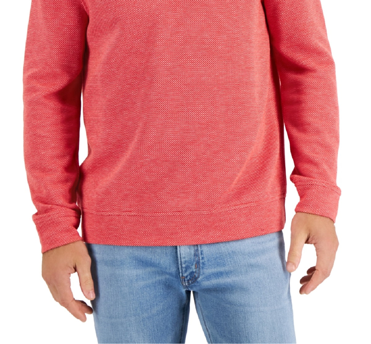 Pulôver masculino Club Room Birdseye Quarter Zip Laranja Tamanho Grande