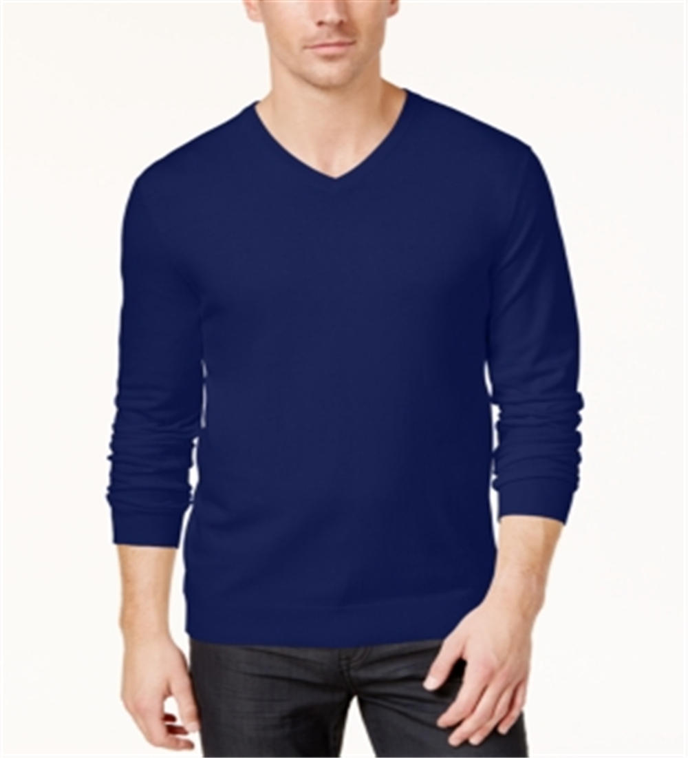 Suéter masculino Alfani com decote em V, azul, tamanho médio