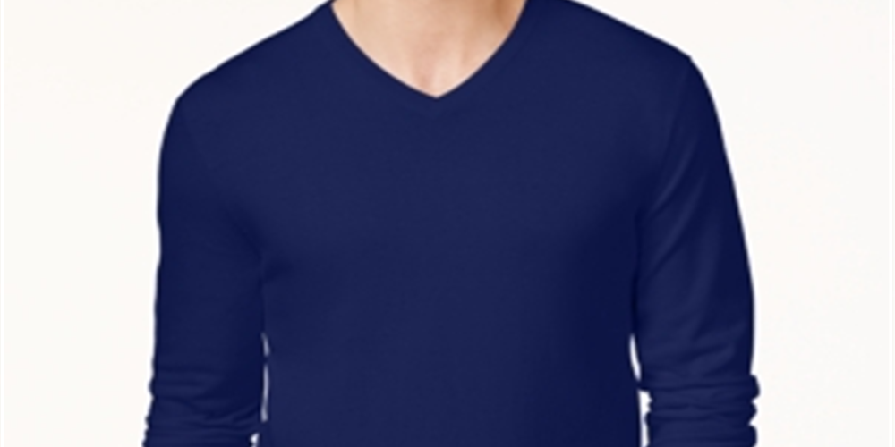 Suéter masculino Alfani com decote em V, azul, tamanho médio