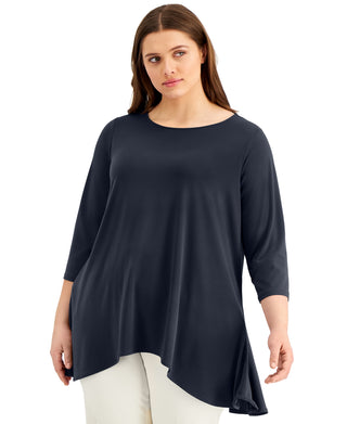 Blusa feminina Alfani lisa, azul, tamanho 2X