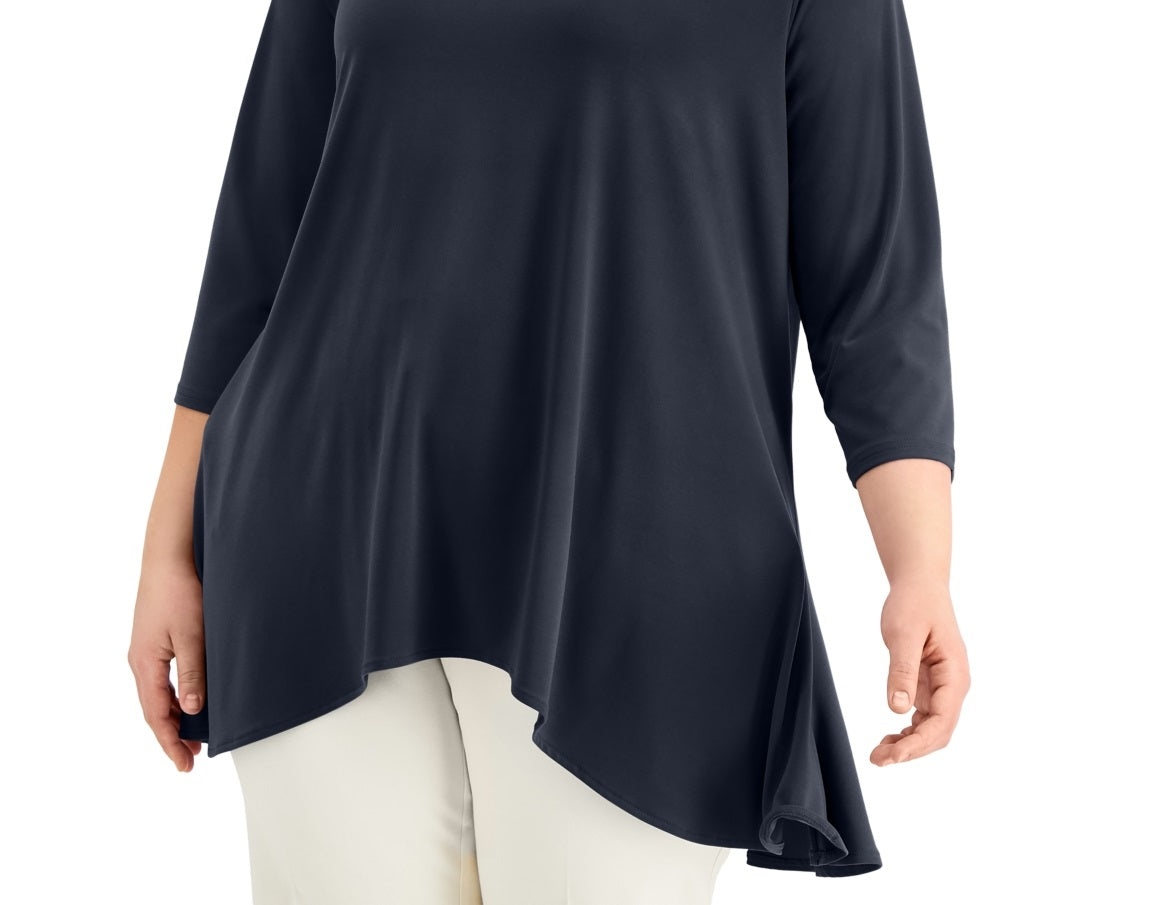 Blusa feminina Alfani lisa, azul, tamanho 2X