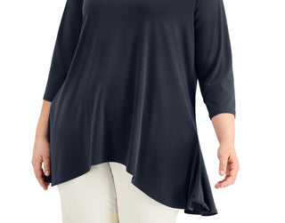 Blusa feminina Alfani lisa, azul, tamanho 2X