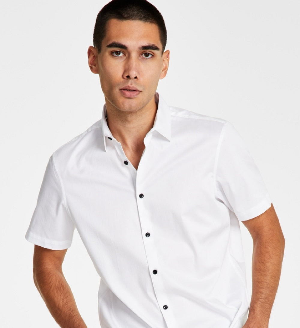 Camisa social masculina com botões, corte clássico, branca, tamanho médio, da INC International Concepts