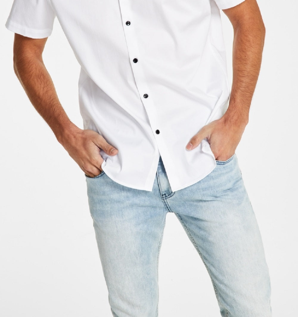 Camisa social masculina com botões, corte clássico, branca, tamanho médio, da INC International Concepts