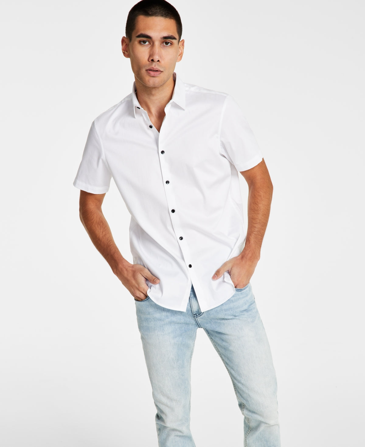 Camisa social masculina com botões, corte clássico, branca, tamanho médio, da INC International Concepts