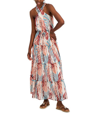INC International Concepts Women's Printed Halter Dress Blue Size Medium