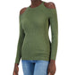 Suéter feminino canelado com ombros descobertos da INC International Concepts, verde, tamanho X-S