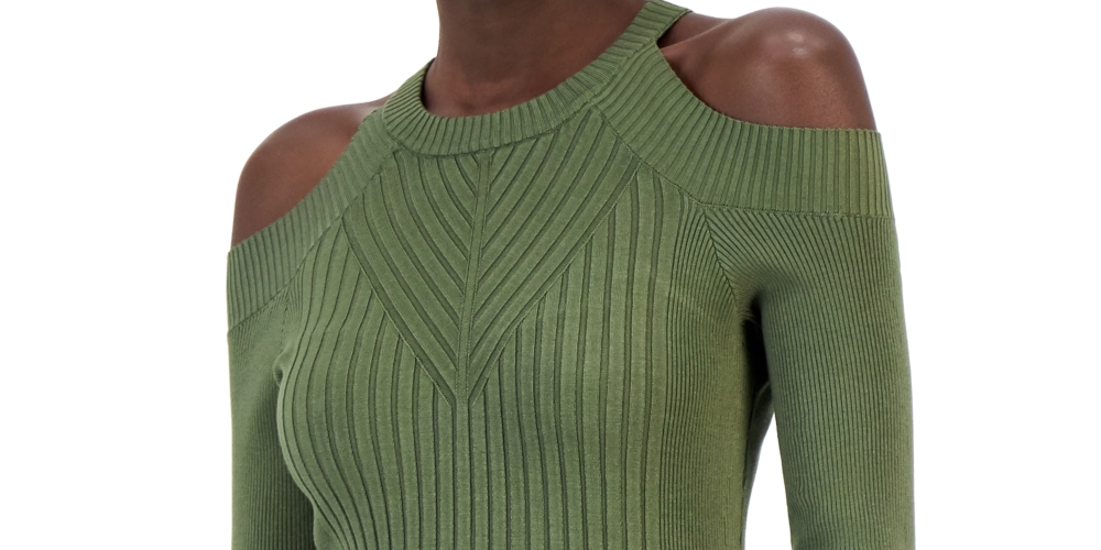 Suéter feminino canelado com ombros descobertos da INC International Concepts, verde, tamanho X-S