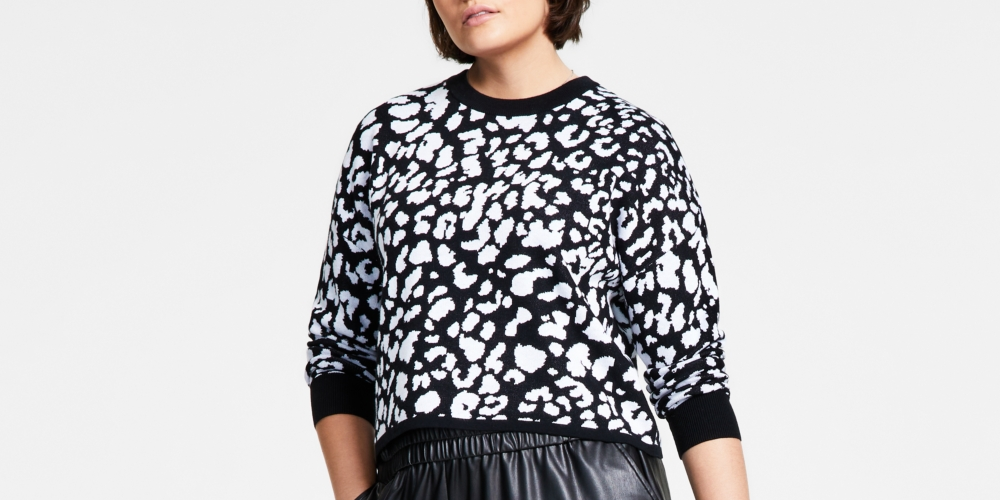 Suéter feminino Bar III Cheetah Jacquard preto tamanho X-S