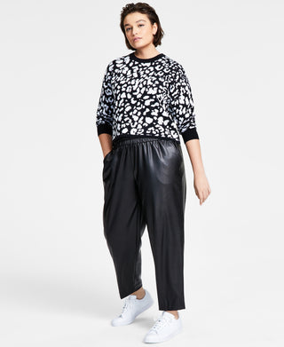 Suéter feminino Bar III Cheetah Jacquard preto tamanho grande