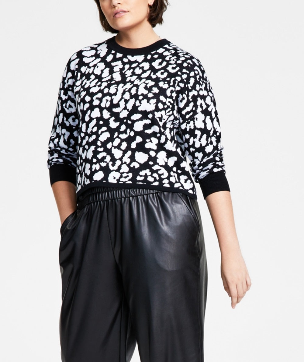 Suéter feminino Bar III Cheetah Jacquard preto tamanho X-G
