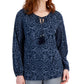 Blusa estampada camponesa feminina JM Collection, azul, tamanho pequeno