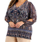Blusa feminina com estampa paisley e mangas divididas, azul, tamanho 3X, da coleção JM