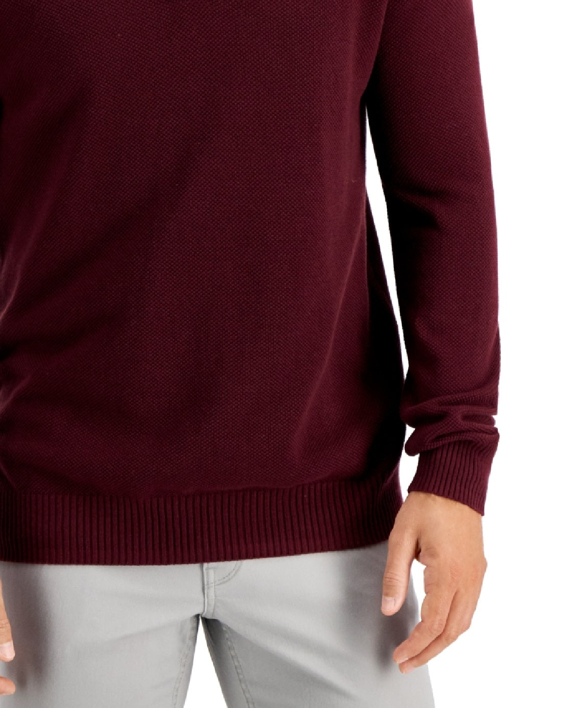 Suéter de algodão texturizado com zíper de um quarto masculino Club Room, vermelho, tamanho pequeno