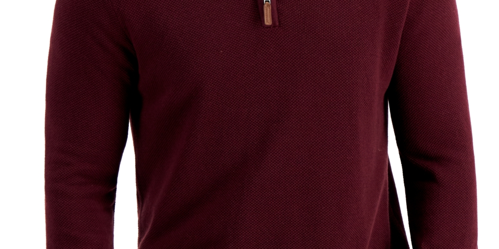 Suéter de algodão texturizado com zíper de um quarto masculino Club Room, vermelho, tamanho XX-G