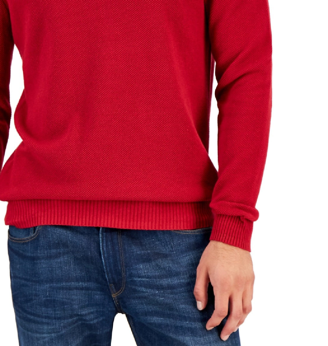 Suéter de algodão texturizado com zíper de um quarto masculino Club Room, vermelho, tamanho pequeno