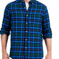 Camisa de flanela xadrez Club Room masculina, tamanho XX-G, azul