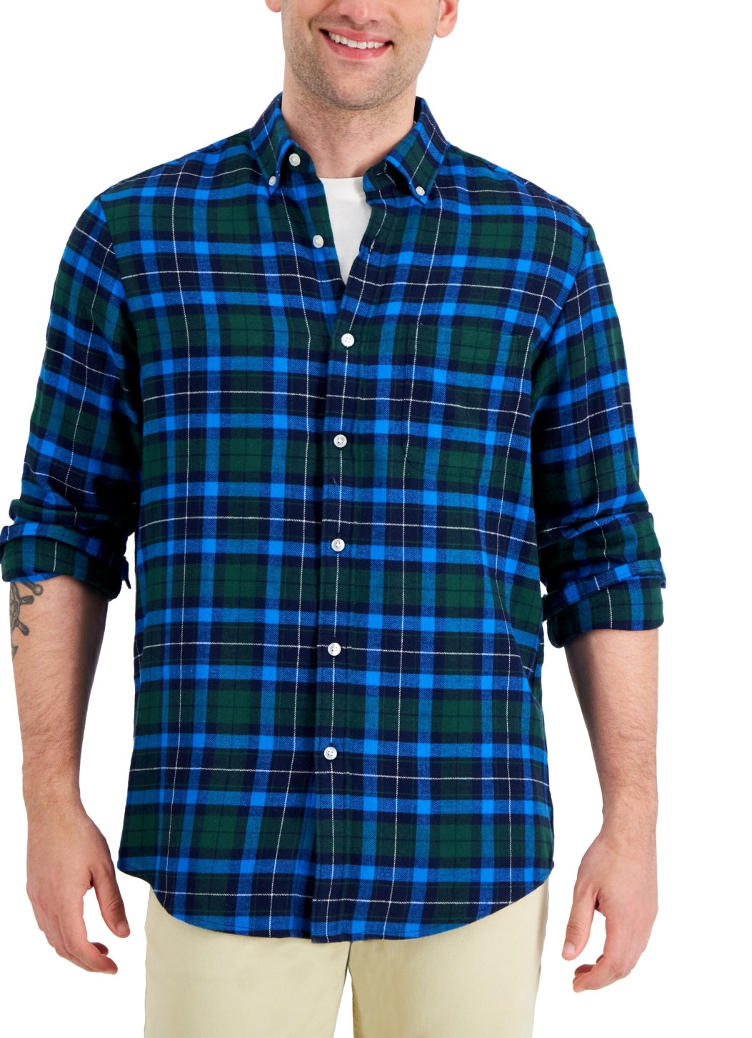 Camisa de flanela xadrez Club Room masculina, tamanho XX-G, azul