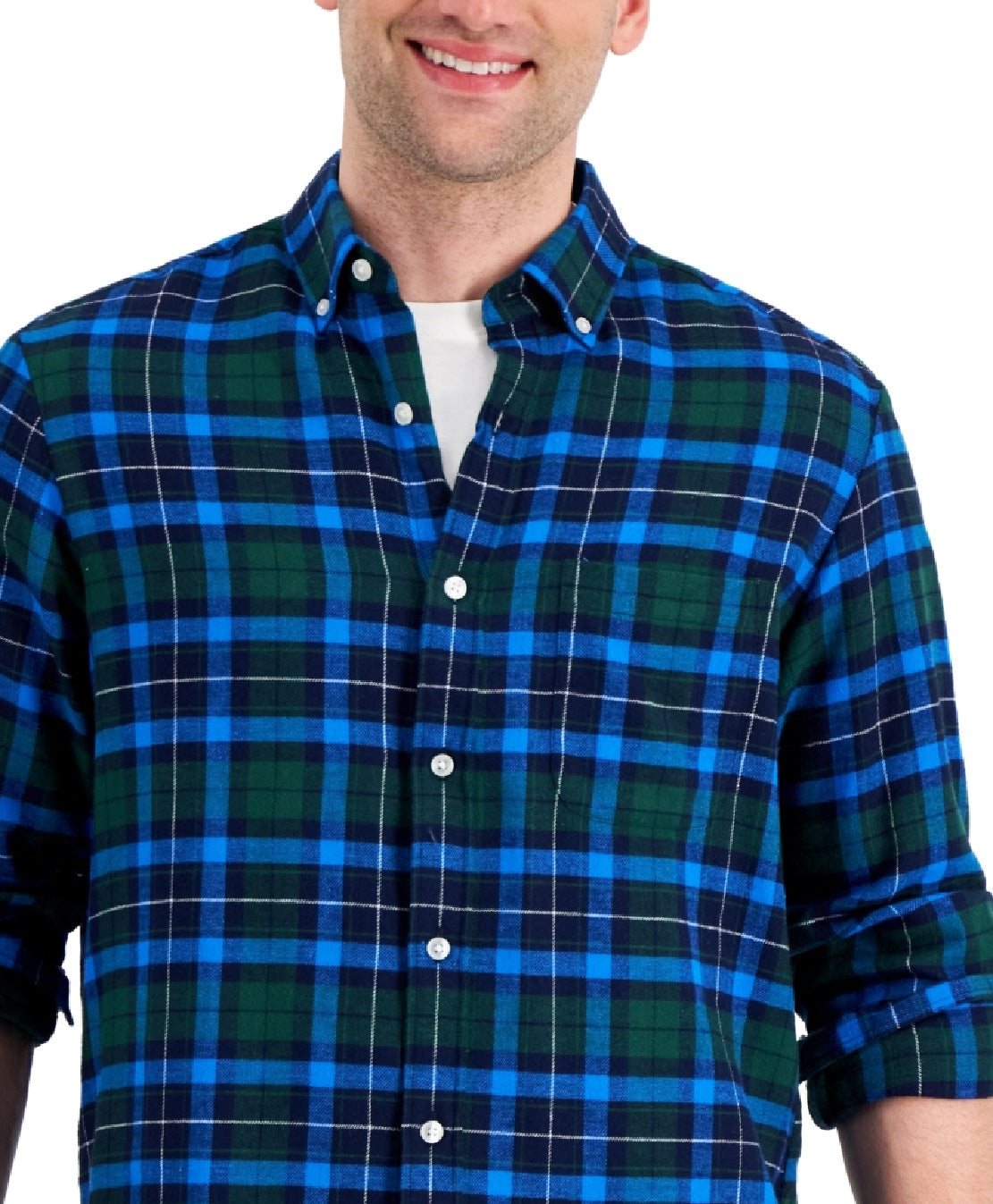 Camisa de flanela xadrez Club Room masculina, tamanho XX-G, azul