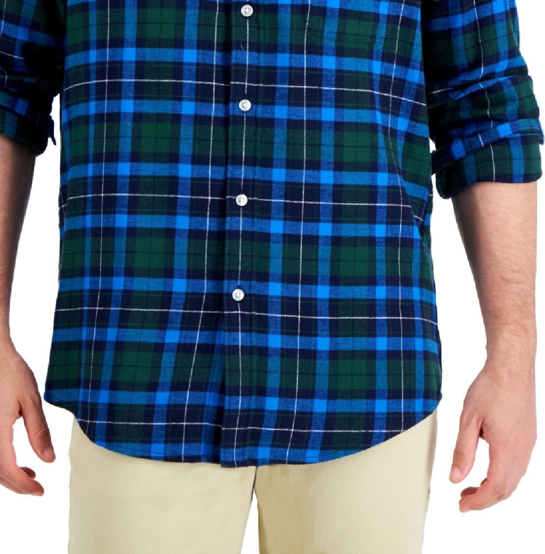 Camisa de flanela xadrez Club Room masculina, tamanho XX-G, azul