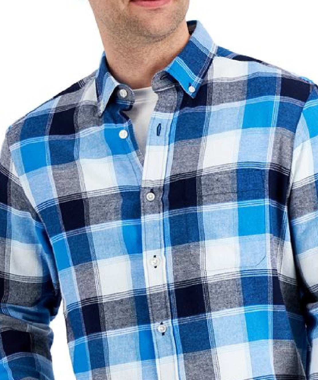Camisa de flanela xadrez masculina Club Room, tamanho XX-G, azul, ajuste regular