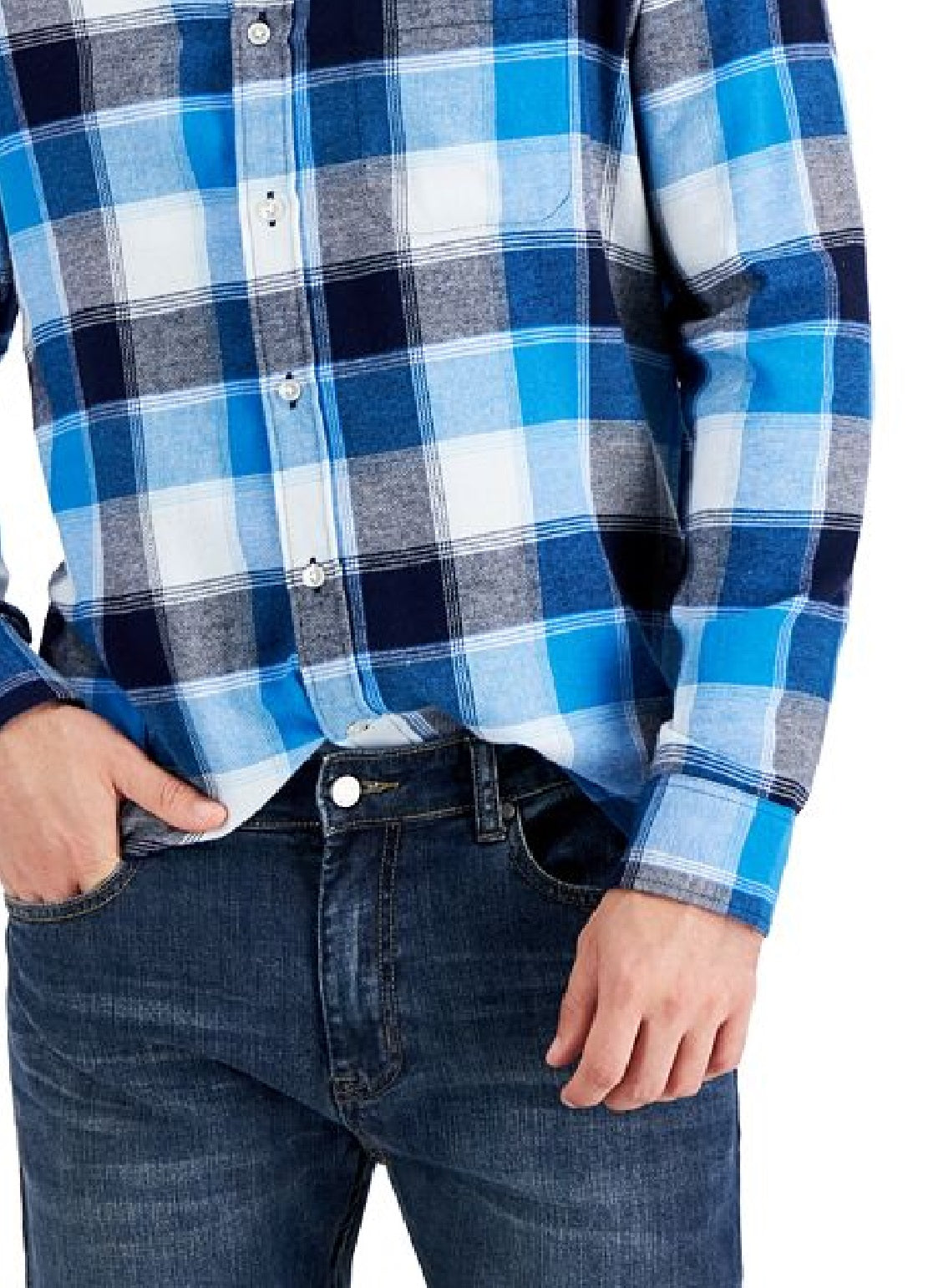 Camisa de flanela xadrez masculina Club Room, tamanho XX-G, azul, ajuste regular