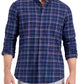 Camisa xadrez escovada Club Room masculina, tamanho médio, azul