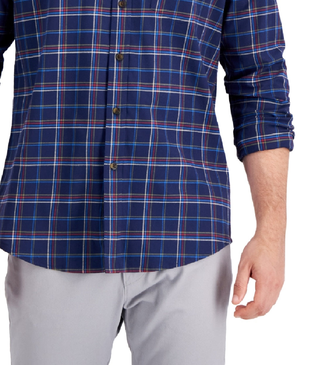 Camisa xadrez escovada Club Room masculina, tamanho grande, azul, tamanho regular