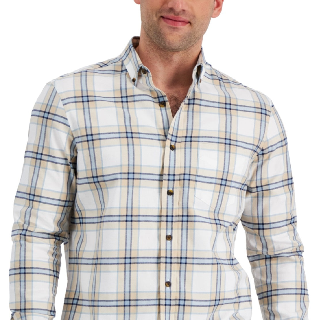 Camisa xadrez escovada masculina Club Room Regular Fit Marrom Tamanho P