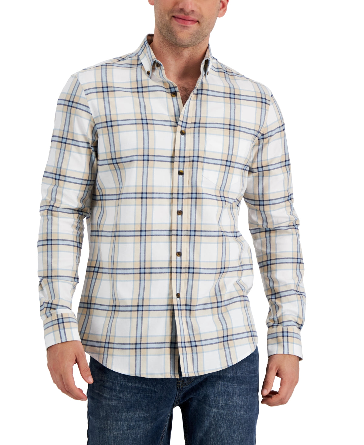 Camisa xadrez escovada masculina Club Room Regular Fit Marrom Tamanho P
