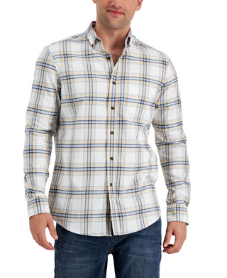 Camisa xadrez escovada masculina Club Room Regular Fit Marrom Tamanho P