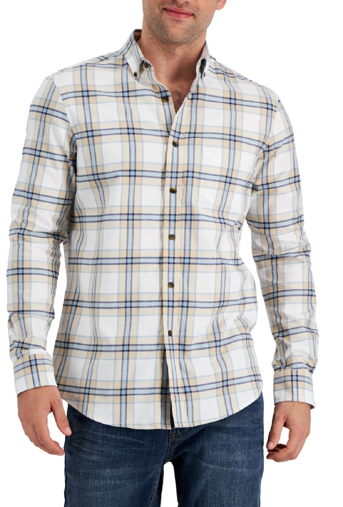 Camisa xadrez escovada Club Room masculina, tamanho X-G, marrom, tamanho regular