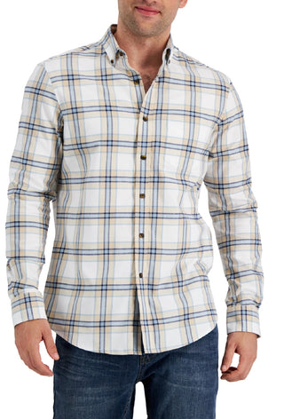 Club Room Men's Regula Fit Brushed Plaid Shirt Brown Size X-Large