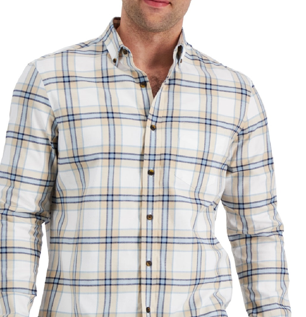 Camisa xadrez escovada Club Room masculina, tamanho X-G, marrom, tamanho regular