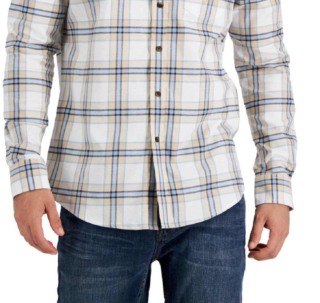 Camisa xadrez escovada Club Room masculina, tamanho X-G, marrom, tamanho regular