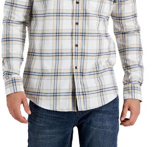 Club Room Men's Regula Fit Brushed Plaid Shirt Brown Size X-Large