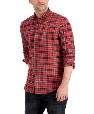 Camisa xadrez escovada masculina Club Room Regular Fit vermelha tamanho grande
