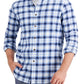 Camisa xadrez escovada Club Room masculina, tamanho grande, azul, tamanho regular