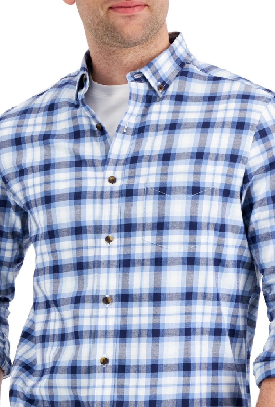 Camisa xadrez escovada Club Room masculina, tamanho XX-G, azul