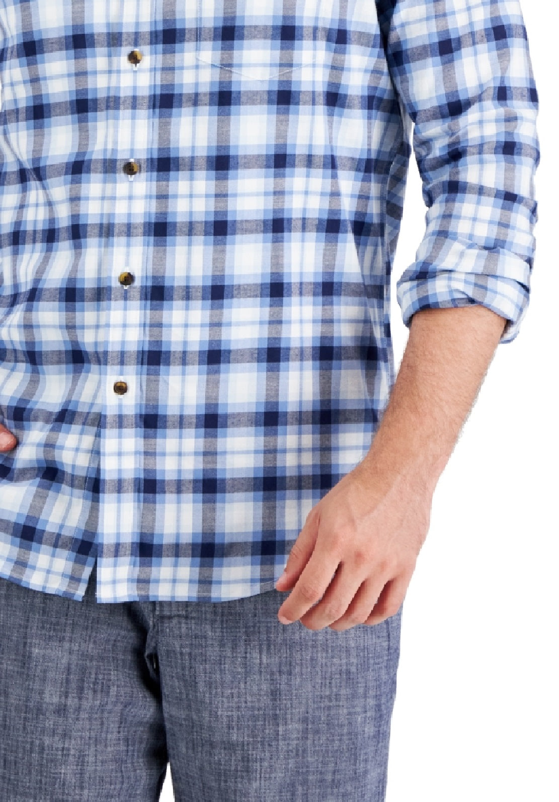 Camisa xadrez escovada Club Room masculina, tamanho XX-G, azul