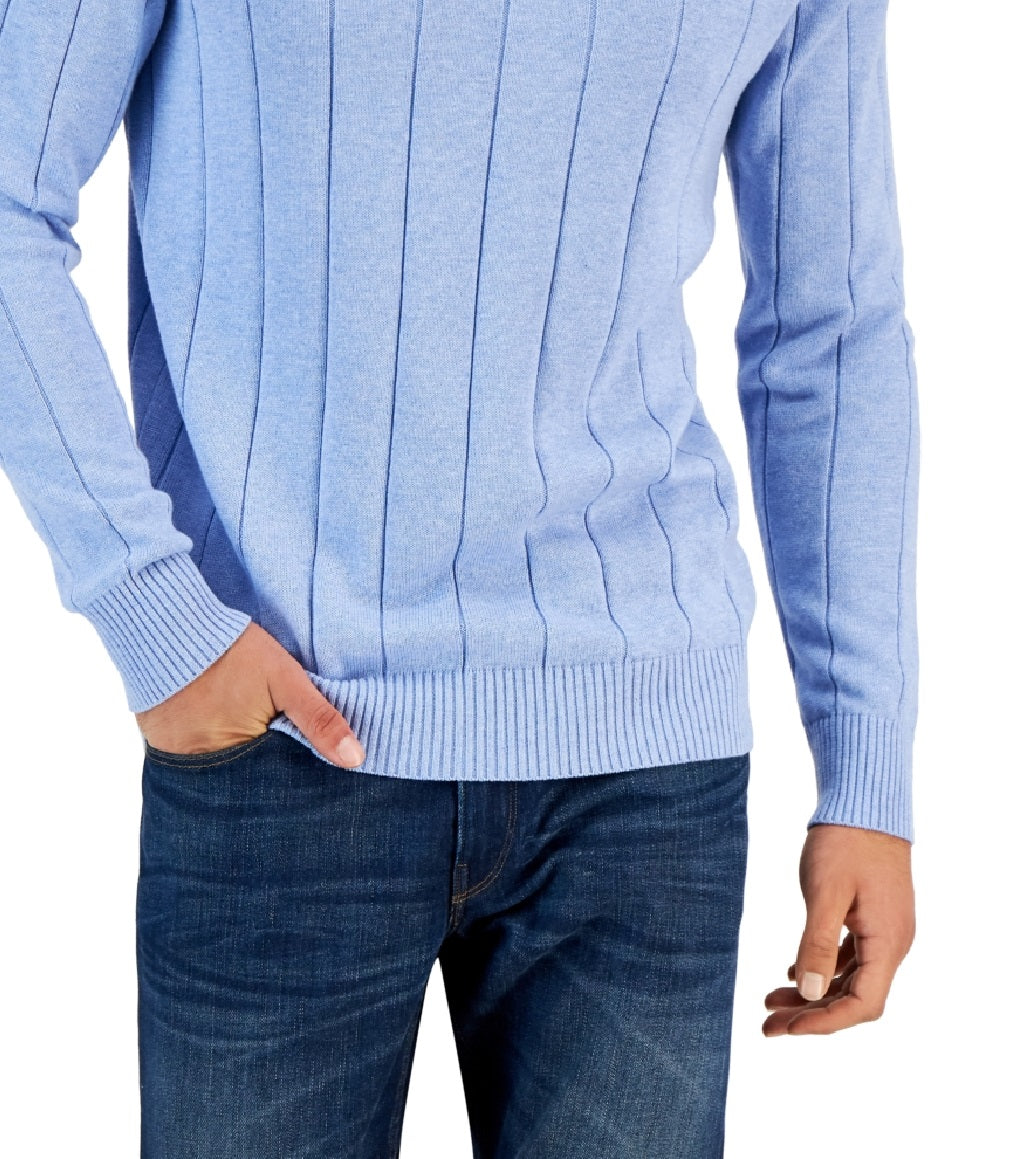 Suéter de algodão com decote em V e agulha suspensa masculino Club Room, azul, tamanho pequeno