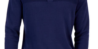 Suéter masculino com gola falsa e botões Club Room, azul, tamanho pequeno