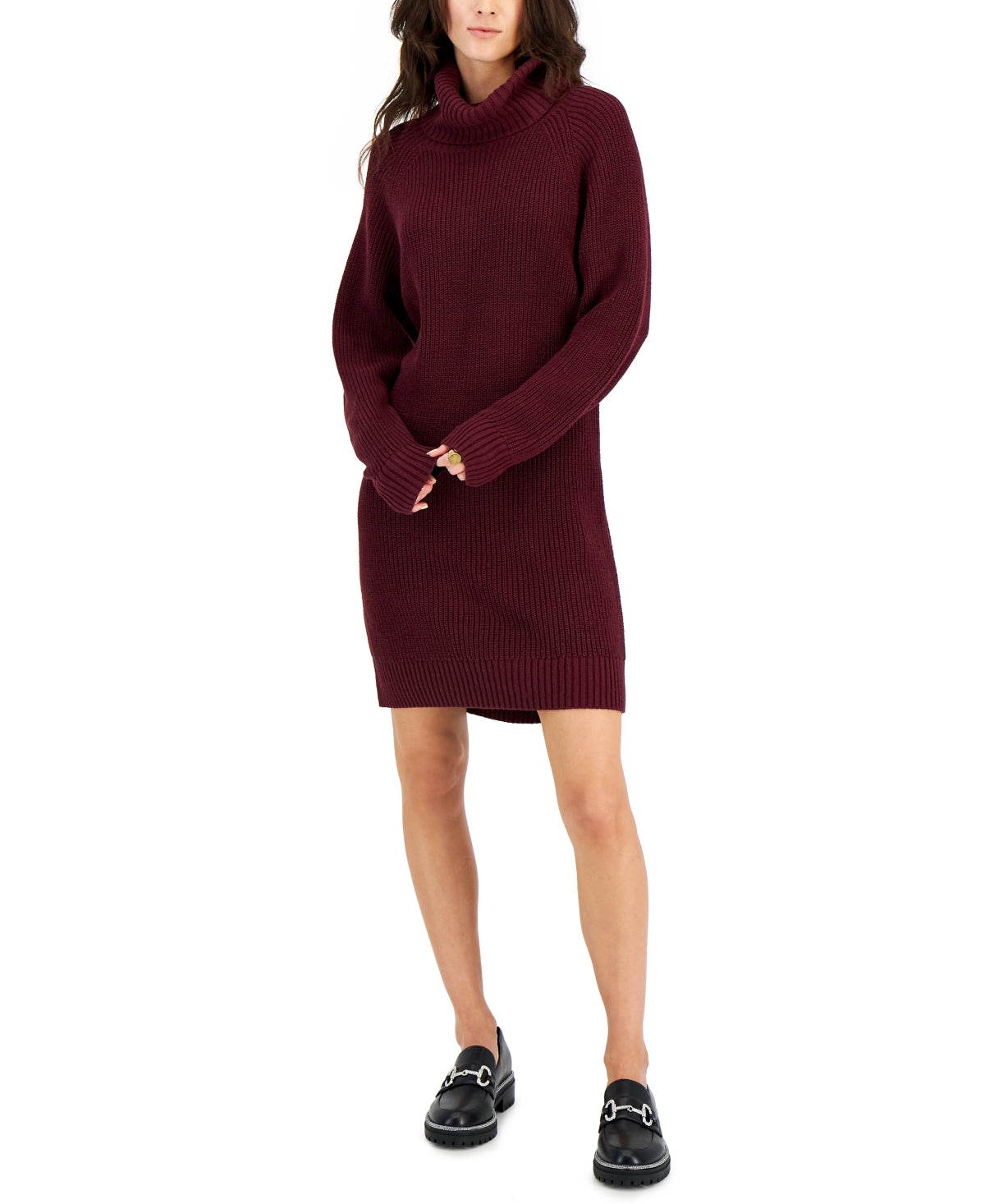 Vestido suéter feminino de gola alta INC International Concepts, vermelho, tamanho pequeno