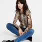 Blusa de malha com estampa de leopardo feminina INC International Concepts, marrom, tamanho grande