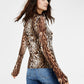 Blusa de malha com estampa de leopardo feminina INC International Concepts, marrom, tamanho grande